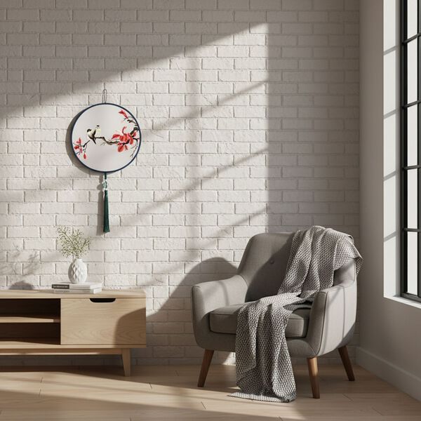 LIVMORE Doppelseitige Stickerei Seidenwanddekoration mit Jadequaste, 20cm, Vogelmuster image number 2