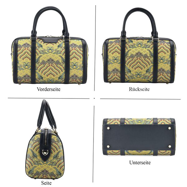 LA MAREY Brokat Crossbody Tasche aus Seide und Echtleder, 30x18x15cm, Gelb image number 4