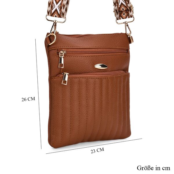 Crossbody-Tasche mit gemustertem Schulterriemen und vielen Fächern, 23×26 cm, Braun image number 6
