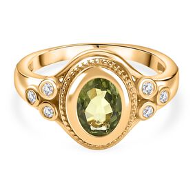 Natürlicher Peridot, Weißer Zirkon Ring Messing (Größe 18.00) ca. 1.36 ct