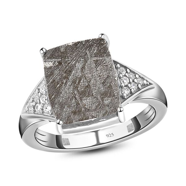 Meteorit und weißer Zirkon-Ring, 925 Silber platiniert (Größe 16.00) ca. 7.68 ct image number 4