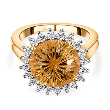 Hanabi Schliff - Citrin und wei&szlig;er Zirkon-Ring, 925 Silber Gelbgold Vermeil (Gr&ouml;&szlig;e 17.00) ca. 7,72 ct