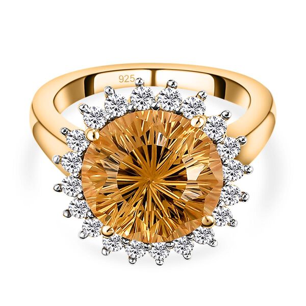 Hanabi Schliff - Citrin und wei&szlig;er Zirkon-Ring, 925 Silber Gelbgold Vermeil  ca. 7,72 ct