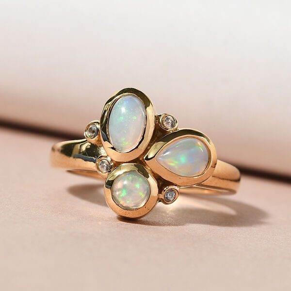 Nat&uuml;rlicher &Auml;thiopischer Opal und Zirkon Ring 925 Silber vergoldet  ca. 0,84 ct image number 2