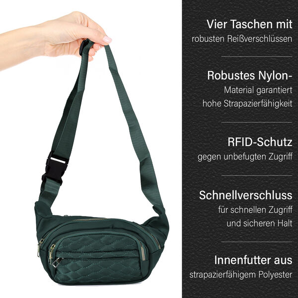 Multifunktionale RFID-gesch&uuml;tzte Nylon G&uuml;rteltasche mit Schnellverschluss, 36x4x13cm, Gr&uuml;n image number 4