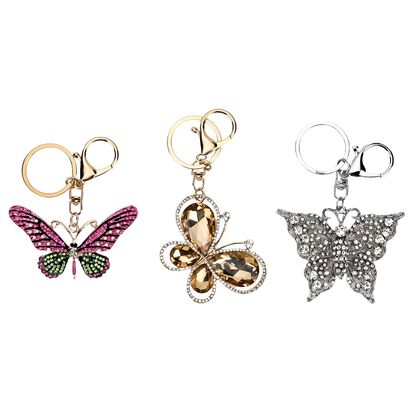 Set of 3 Schl&uuml;sselanh&auml;nger mit Strass -Schmetterling, ca. 13cm