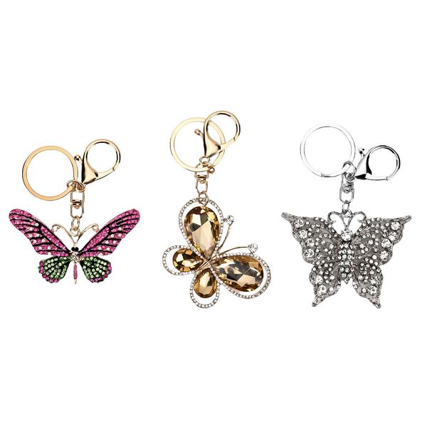 Set of 3 Schl&uuml;sselanh&auml;nger mit Strass -Schmetterling, ca. 13cm