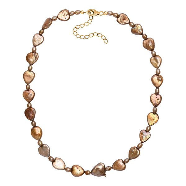 Goldfarbene gefärbte Perle Halskette, ca. 45cm mit 5cm extender, 925 Silber 750 Gelbgold Vermeil image number 3