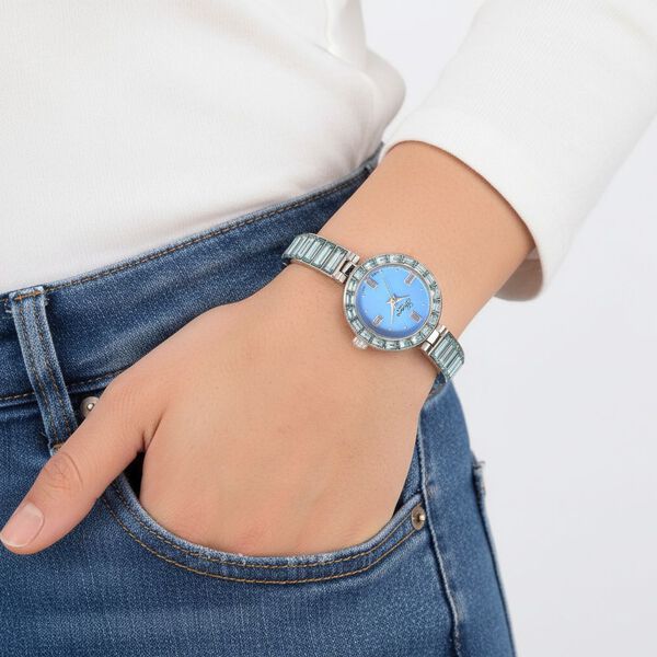 GENOA Time V2, Aquamarin-farbene Zirkonia, Kristalluhr, japanisches Uhrwerk, 316L Edelstahl, Blau image number 3