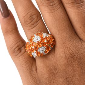 D'Joy AAA Blaze Feueropal Ring 925 Silber 750 Gelbgold Vermeil (Größe 17.00) ca. 3,29 ct