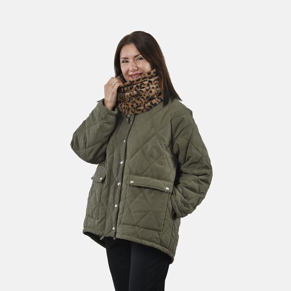 Innovativer 2 in 1 Infinity Schal und Mütze, 35x28cm, Braun Leopard image number 2