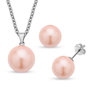 Rosa Muschelkernperlen-Anh&auml;nger und Ohrringe, 925 Silber rhodiniert und 316L Edelstahl 45.00 ct