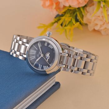 GENOA - Uhr mit japanischem Uhrwerk und blauem Sonnenschliff-Zifferblatt,  Reiner Edelstahl, 20 cm