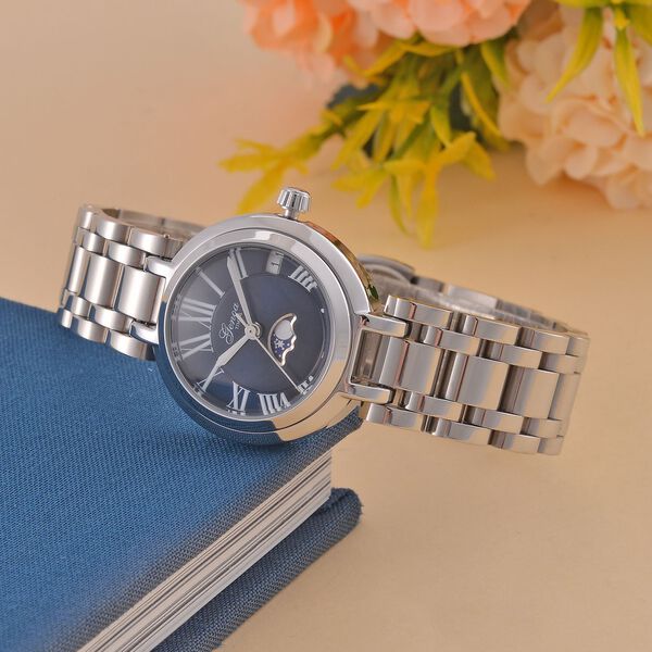 GENOA - Uhr mit japanischem Uhrwerk und blauem Sonnenschliff-Zifferblatt,  Reiner Edelstahl, 20 cm image number 2