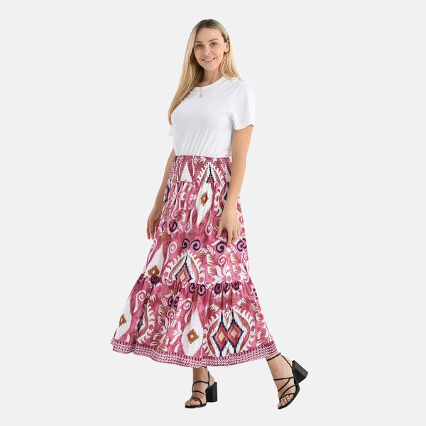 Maxirock mit sommerlichem Blumenprint und elastischem Bund, 75 cm L&auml;nge, 100% Viskose, Blau