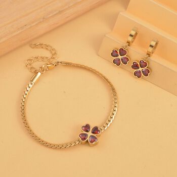 Roter Kristall Schmuckset Reiner Edelstahl IP-Gelbbeschichtung