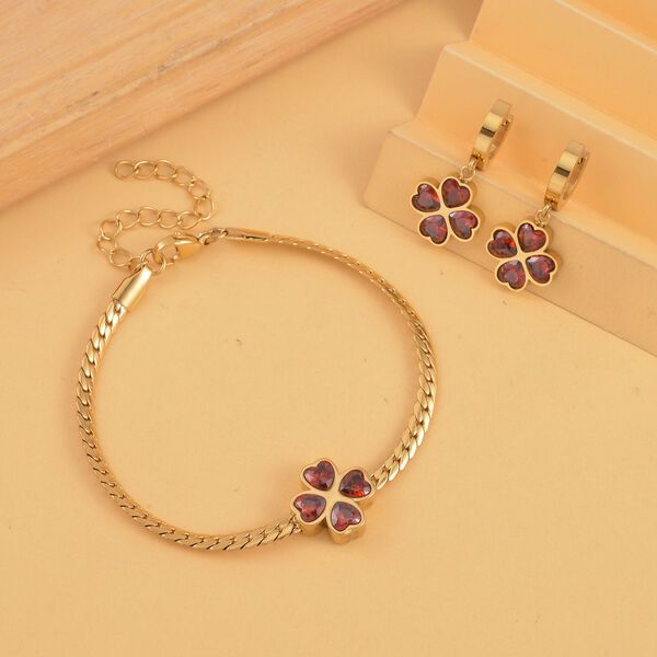 Roter Kristall Schmuckset Reiner Edelstahl IP-Gelbbeschichtung image number 1