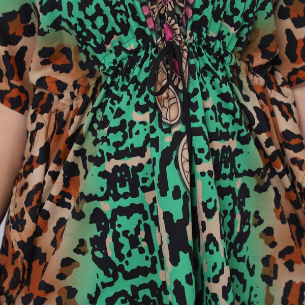 V-Ausschnitt bedruckter Kaftan, Einheitsgr&ouml;&szlig;e Gr&uuml;n image number 6
