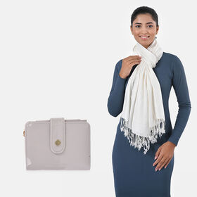 Jacquard-Schal aus Viskose und Geldbörse aus PU-Leder mit RFID-Schutz