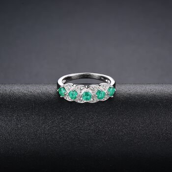 AAA Kagem sambischer Smaragd und Zirkon 5-Stein-Ring, 925 Silber rhodiniert  ca. 1,16 ct