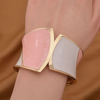 Rosa-Wei&szlig; Eleganz Armreif - Modernes Wellen-Design, Emailliert