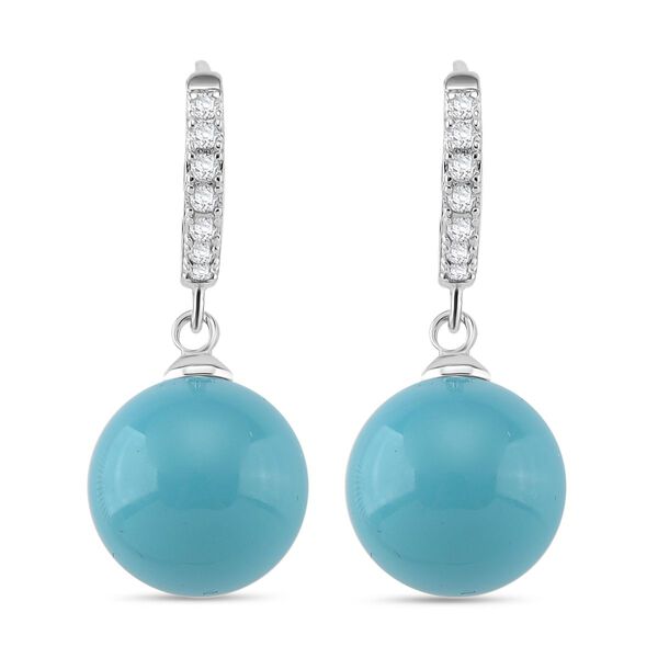 Sleeping Beauty t&uuml;rkisfarbene Muschelkernperle und Zirkonia Ohrringe