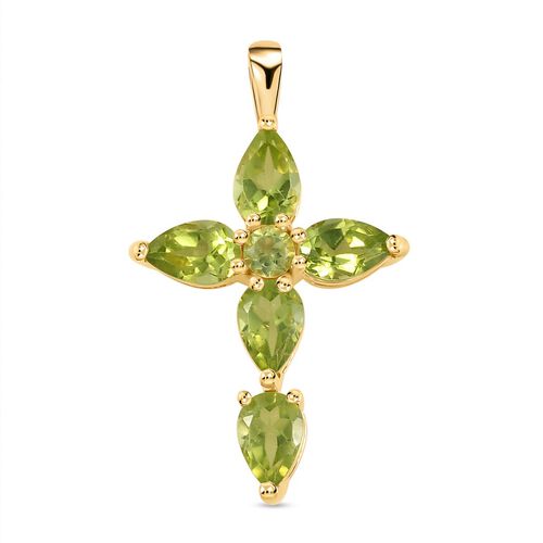 Natürlicher Peridot Kreuz-Anhänger, 925 Silber vergoldet ca. 2.35 ct image number 0
