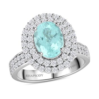 CHAIRMAN VAULT COLLECTION - AAAA Paraiba Turmalin, Wei&szlig;er Diamant Ring, zertifiziert und gepr&uuml;ft, 950 Platin (Gr&ouml;&szlig;e 17.00) ca. 3.50 ct