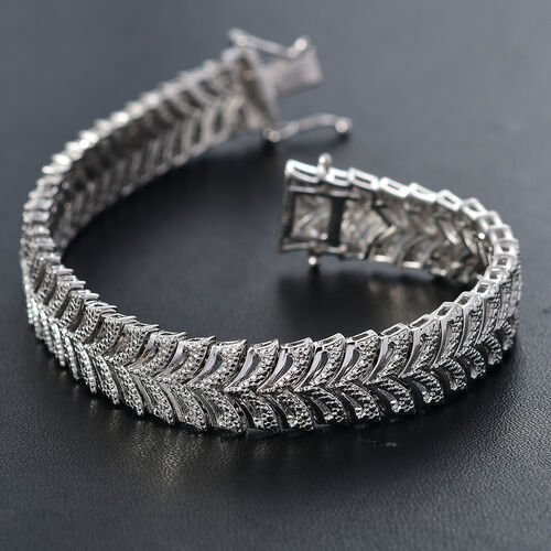 Designer inspiertes Weißes Diamant Chevron Armband, ca. 19 cm, Silberfarben image number 1