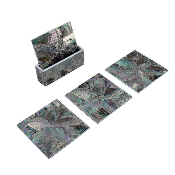 4er-Set Abalone Untersetzer mit Halter, Grün image number 3