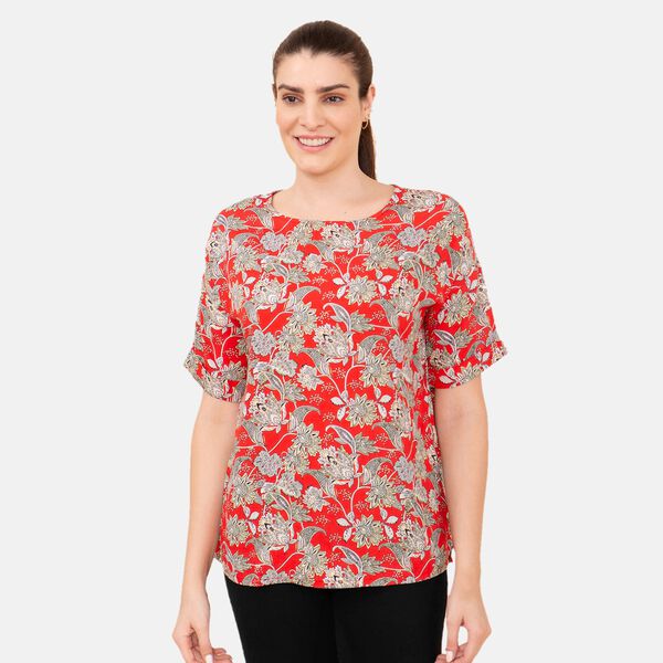 TAMSY - bedrucktes Top mit Blumendruck, Gr&ouml;&szlig;e 42, Rot image number 2