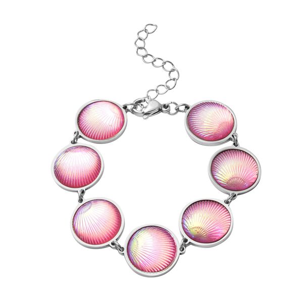 Muschel-inspiriertes Harzperlen-Design Armband, ca. 18.5 cm+ 5cm extender, Reiner Edelstahl, Rosa image number 0