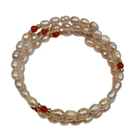 Pfirsich-Süßwasser Perle, Rote Jade Armband ca. 18 cm Reiner Edelstahl Standard
