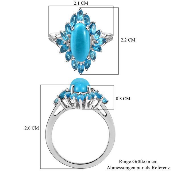 Nat&uuml;rlicher Sleeping Beauty T&uuml;rkis und Neon Apatit-Ring, 925 Silber platiniert  ca. 3,50 ct image number 7