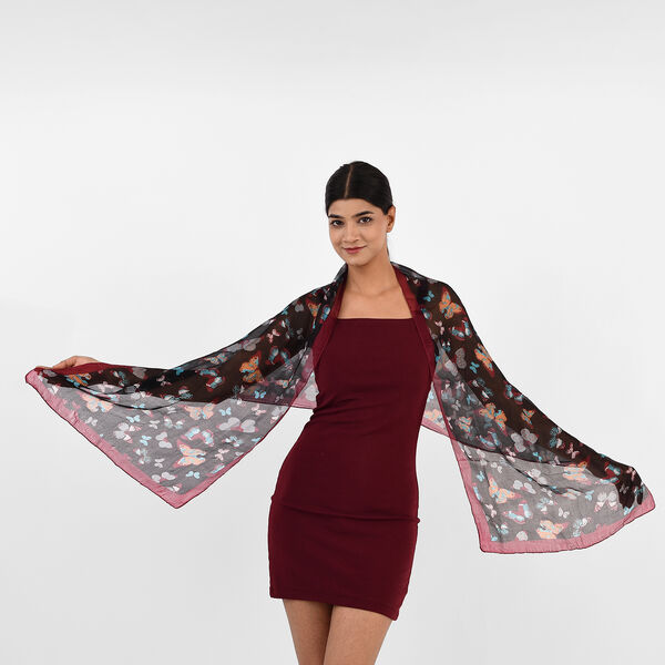 100% Satin-Seidenschal, bedruckt, 48x160cm, Schmetterling image number 2