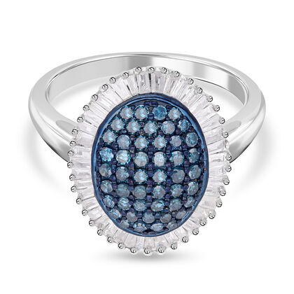 Blauer Diamant Ring, 925 Silber platiniert, (Gr&ouml;&szlig;e 20.00), ca. 1.00 ct