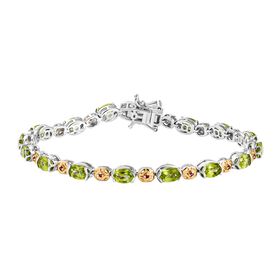 D'joy Natürlicher Peridot, Natürlicher Rhodolith Granat Armband ca. 19 cm 925 Silber Rhodiniert und 750 Gelbgold Vermeil ca. 7.61 ct