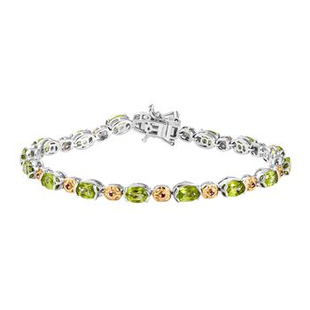 D'joy Nat&uuml;rlicher Peridot, Nat&uuml;rlicher Rhodolith Granat Armband ca. 19 cm 925 Silber Rhodiniert und 750 Gelbgold Vermeil ca. 7.61 ct