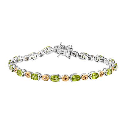 D'joy Nat&uuml;rlicher Peridot, Nat&uuml;rlicher Rhodolith Granat Armband ca. 19 cm 925 Silber Rhodiniert und 750 Gelbgold Vermeil ca. 7.61 ct