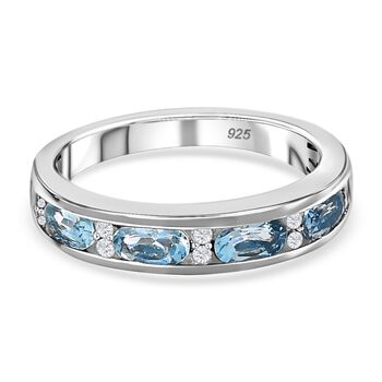 Santamaria Aquamarin und wei&szlig;er Diamant Ring, 925 Silber platiniert, ca. 0,93 ct