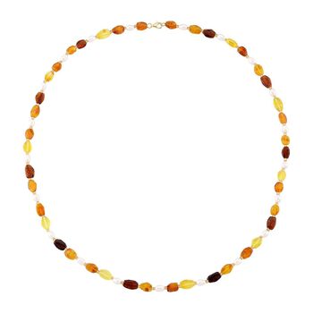 D'Joy S&uuml;&szlig;wasserperle und Bernstein 75cm Halskette