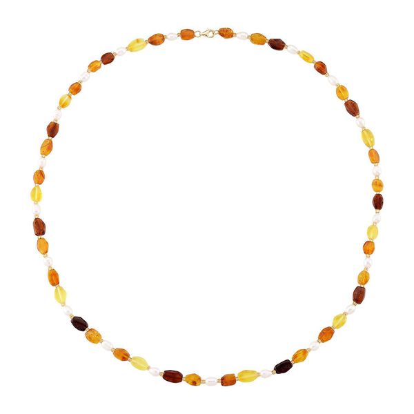D'Joy S&uuml;&szlig;wasserperle und Bernstein 75cm Halskette image number 3