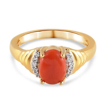 Korallen- und Zirkon-Ring, 925 Silber vergoldet (Gr&ouml;&szlig;e 16.00) ca. 1.33 ct