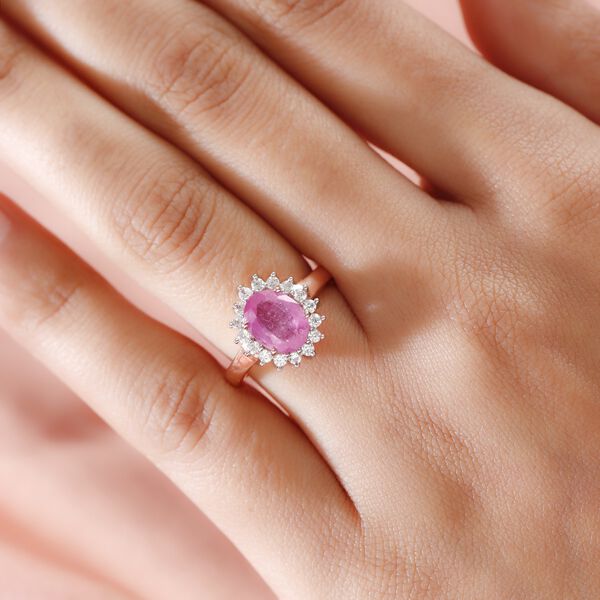 Premium Ilakaka Rosa Saphir und Zirkon-Halo Ring, 925 Silber Roségold Vermeil, 2,98 ct. image number 3