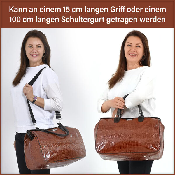 Weekender Reisetasche, 45x33x22cm, Krokodilmuster, Cognac image number 9