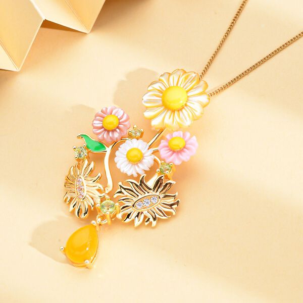 Jardin Kollektion - Gelber Perlmutt und Jade-Anh&auml;nger mit Kette, 925 Silber Gelbgold Vermeil ca. 1,90 ct image number 3