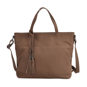 Echtleder-Tote-Bag mit Rei&szlig;verschlussfach hinten, Doppeltragegriff und Schulterriemen, 35x10x33 cm, Braun