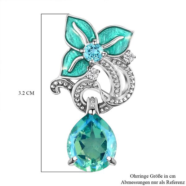 GP Italian Garden Kollektion - Pfau Triplett Quarz, blaue Apatit, Kanchanaburi blauer Saphir und Zirkon florale, emaillierte Ohrh&auml;nger in Silber image number 6