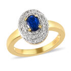 Blauer Saphir und Zirkon-Halo-Ring, 925 Silber vergoldet, 1,10 ct. image number 3