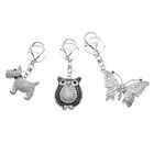 3er Set - Schwarze Kristall-Schl&uuml;sselanh&auml;nger, Schmetterling, Eule, Hund